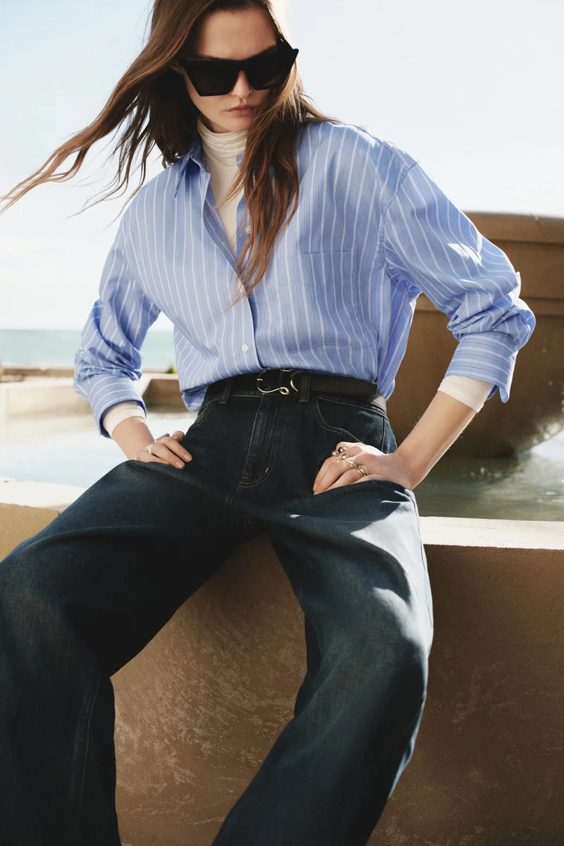 اتش اند ام قميص من البوبلاين بقصّة فضفاضة